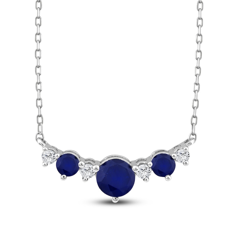 Main Image 1 of Natural Blue Sapphire & Diamond Curved Bar Necklace 1/8 ct tw 14K White Gold 18"