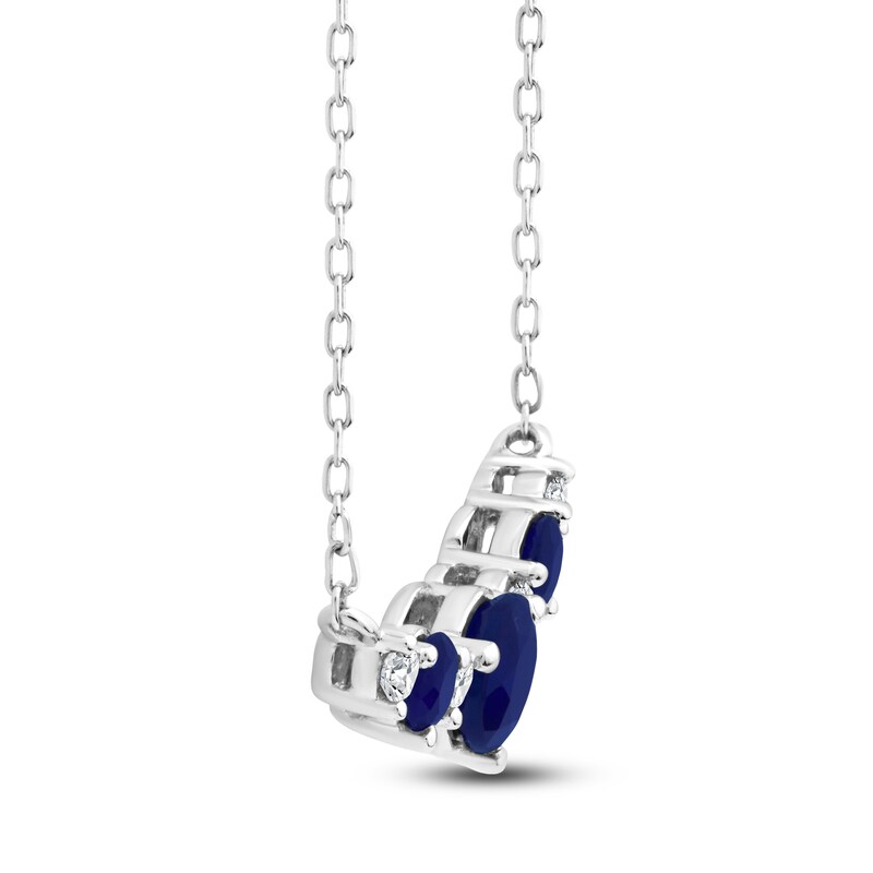 Main Image 2 of Natural Blue Sapphire & Diamond Curved Bar Necklace 1/8 ct tw 14K White Gold 18"