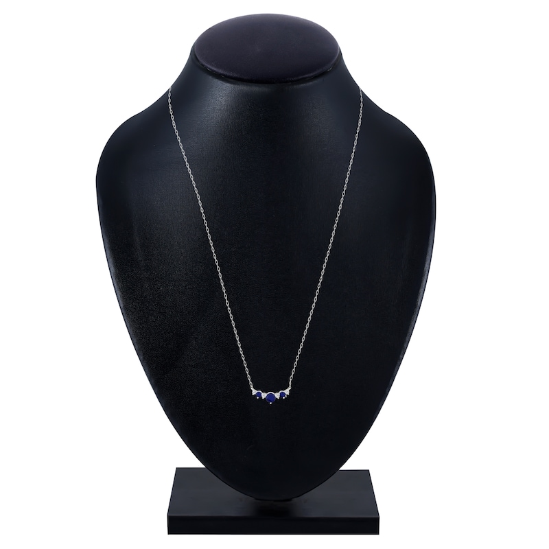 Main Image 3 of Natural Blue Sapphire & Diamond Curved Bar Necklace 1/8 ct tw 14K White Gold 18"