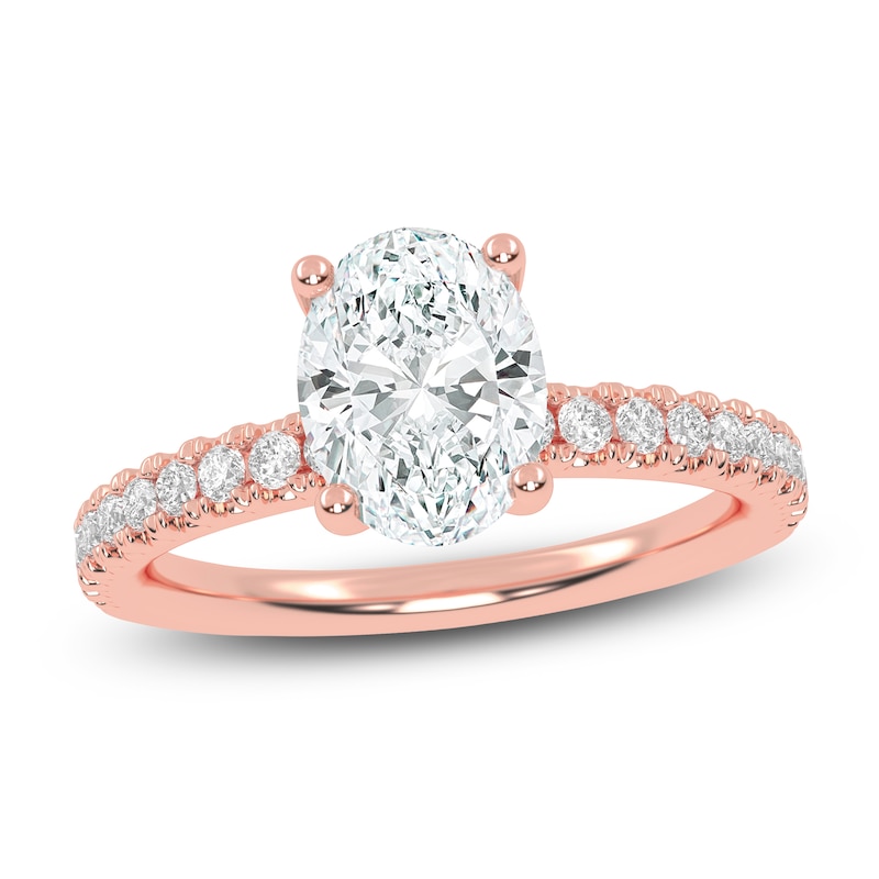 Main Image 1 of Oval-Cut Lab-Grown Diamond Engagement Ring 1-1/4 ct tw 14K Rose Gold