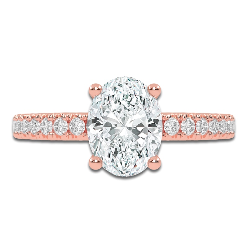 Main Image 3 of Oval-Cut Lab-Grown Diamond Engagement Ring 1-1/4 ct tw 14K Rose Gold