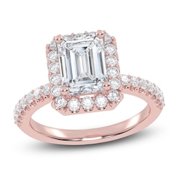 Emerald-Cut Lab-Grown Diamond Halo Engagement Ring 2 ct tw 14K Rose Gold