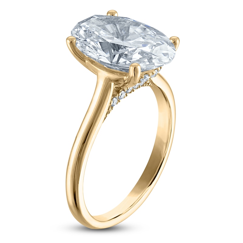 Main Image 2 of Oval-Cut Lab-Grown Diamond Solitaire Plus Engagement Ring 5 ct tw 18K Yellow Gold (VS2/F)