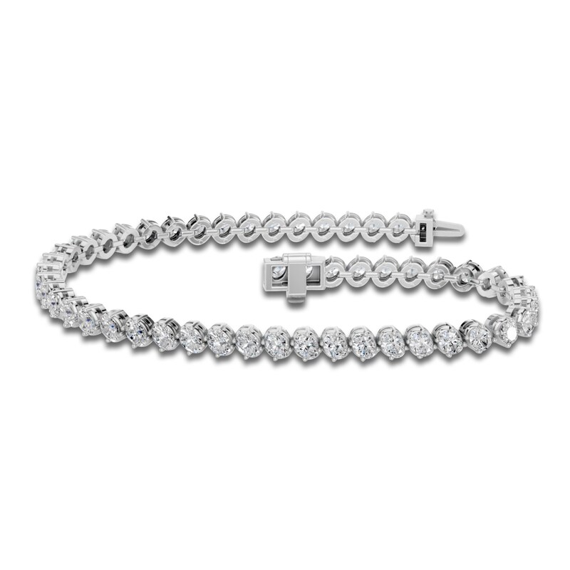 Main Image 1 of Oval-Cut Lab-Grown Diamond Tennis Bracelet 5 ct tw 14K White Gold 7"