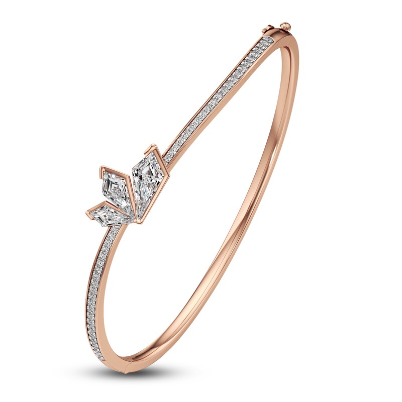 Main Image 1 of J'Lure Kite Step-Cut Lab-Grown Diamond Three-Stone Bangle Bracelet 2-1/3 ct tw 14K Rose Gold