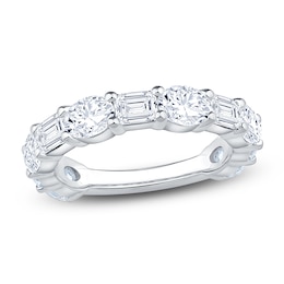 Oval & Emerald-Cut Lab-Grown Diamond Alternating Anniversary Ring 3 ct tw 14K White Gold