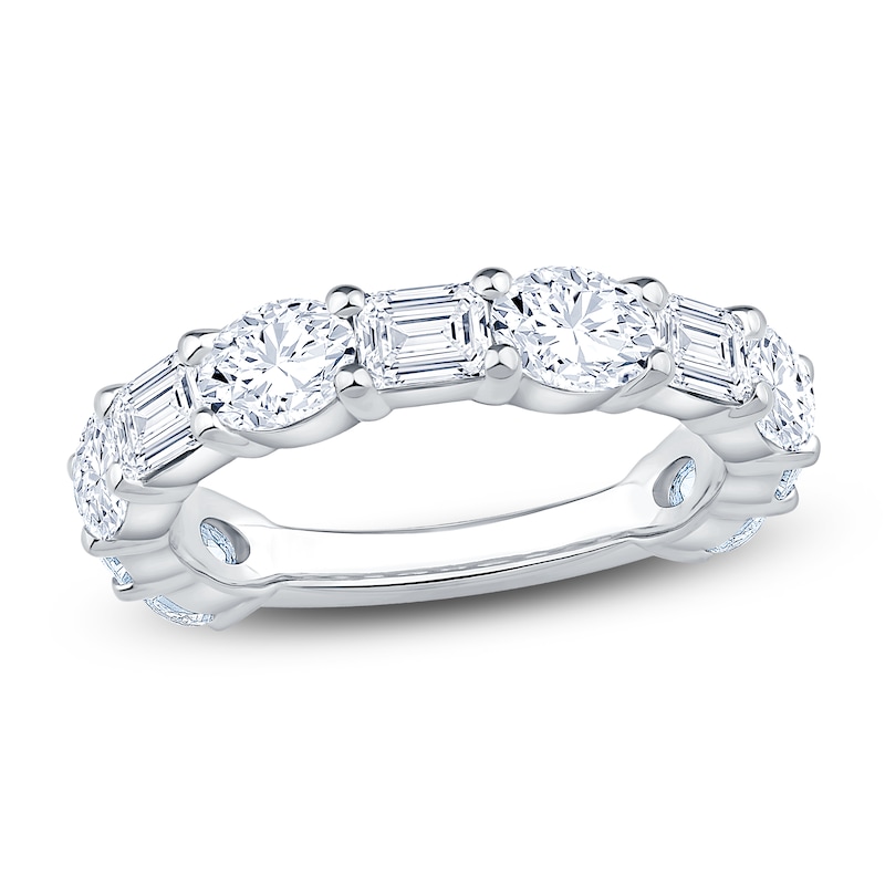 Main Image 1 of Oval & Emerald-Cut Lab-Grown Diamond Alternating Anniversary Ring 3 ct tw 14K White Gold