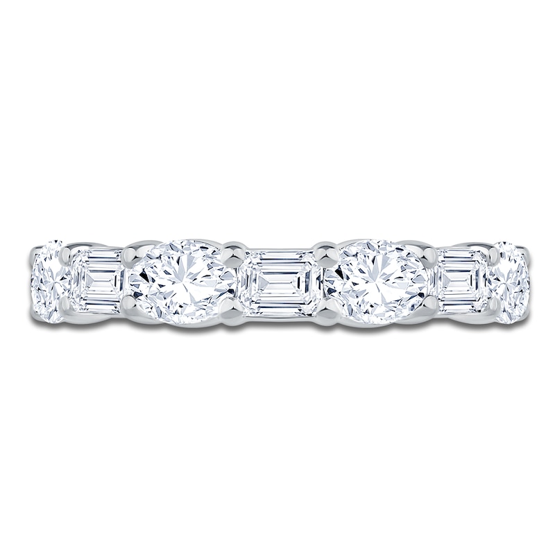 Main Image 3 of Oval & Emerald-Cut Lab-Grown Diamond Alternating Anniversary Ring 3 ct tw 14K White Gold