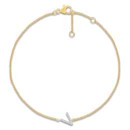 Diamond Initial V Bracelet 1/20 ct tw 10K Yellow Gold 7.5"