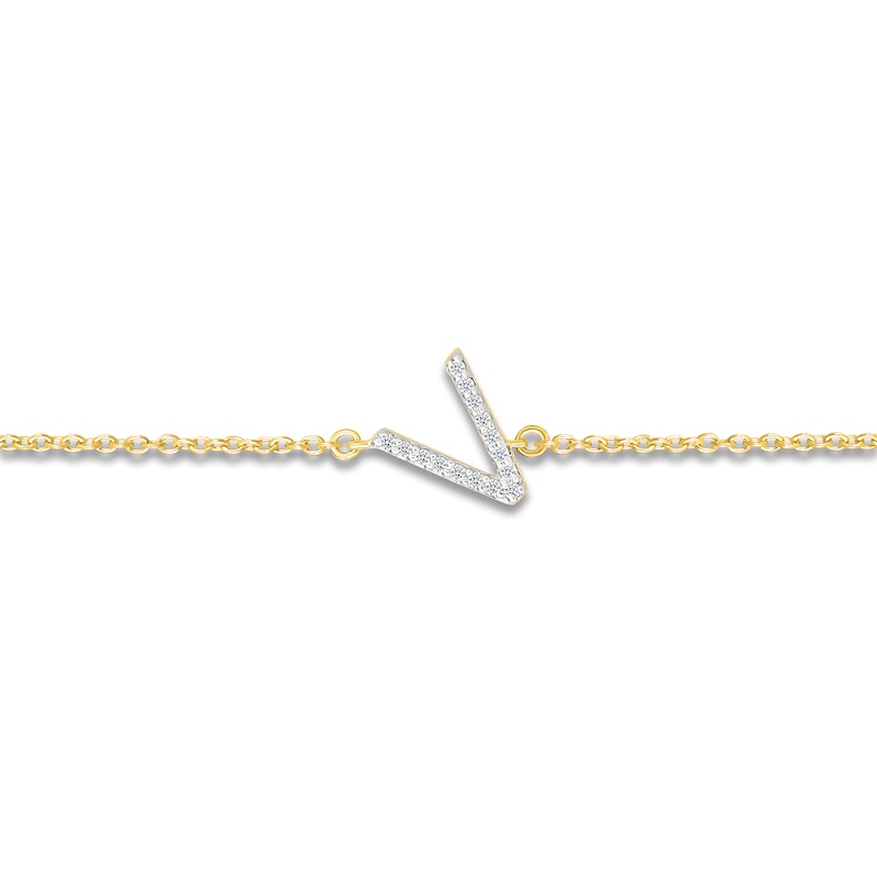Main Image 2 of Diamond Initial V Bracelet 1/20 ct tw 10K Yellow Gold 7.5"
