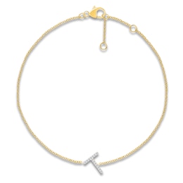 Diamond Initial T Bracelet 1/20 ct tw 10K Yellow Gold 7.5"