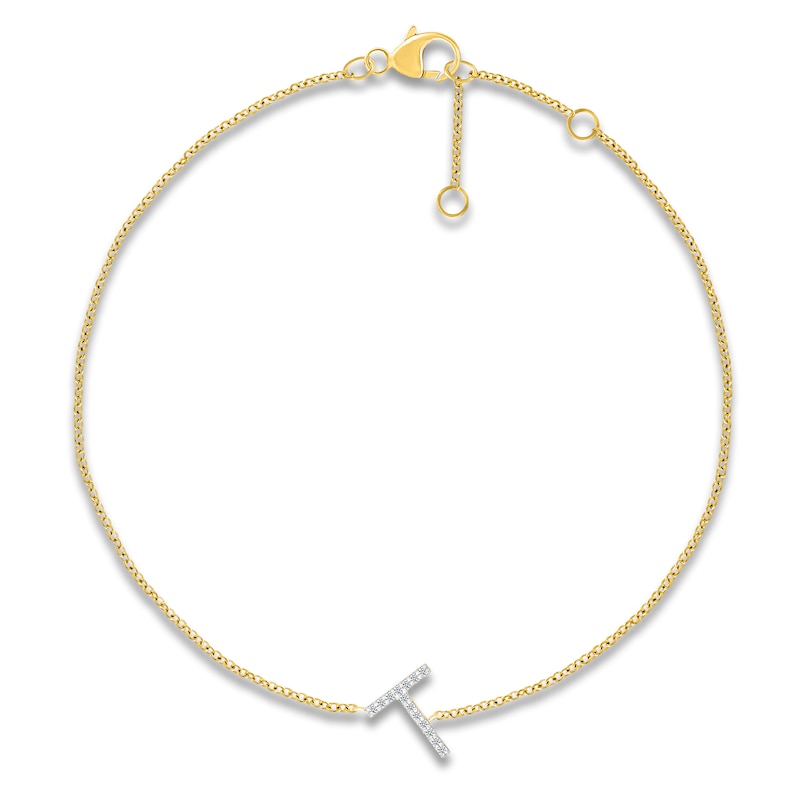 Main Image 1 of Diamond Initial T Bracelet 1/20 ct tw 10K Yellow Gold 7.5"