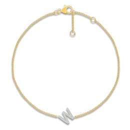 Diamond Initial W Bracelet 1/15 ct tw 10K Yellow Gold 7.5"
