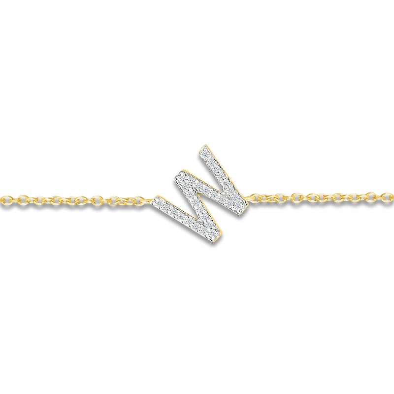 Main Image 2 of Diamond Initial W Bracelet 1/15 ct tw 10K Yellow Gold 7.5"
