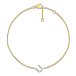 Diamond Initial U Bracelet 1/15 ct tw 10K Yellow Gold 7.5"