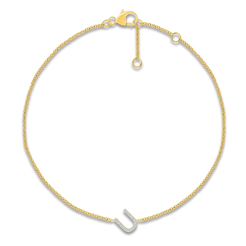 Main Image 1 of Diamond Initial U Bracelet 1/15 ct tw 10K Yellow Gold 7.5"