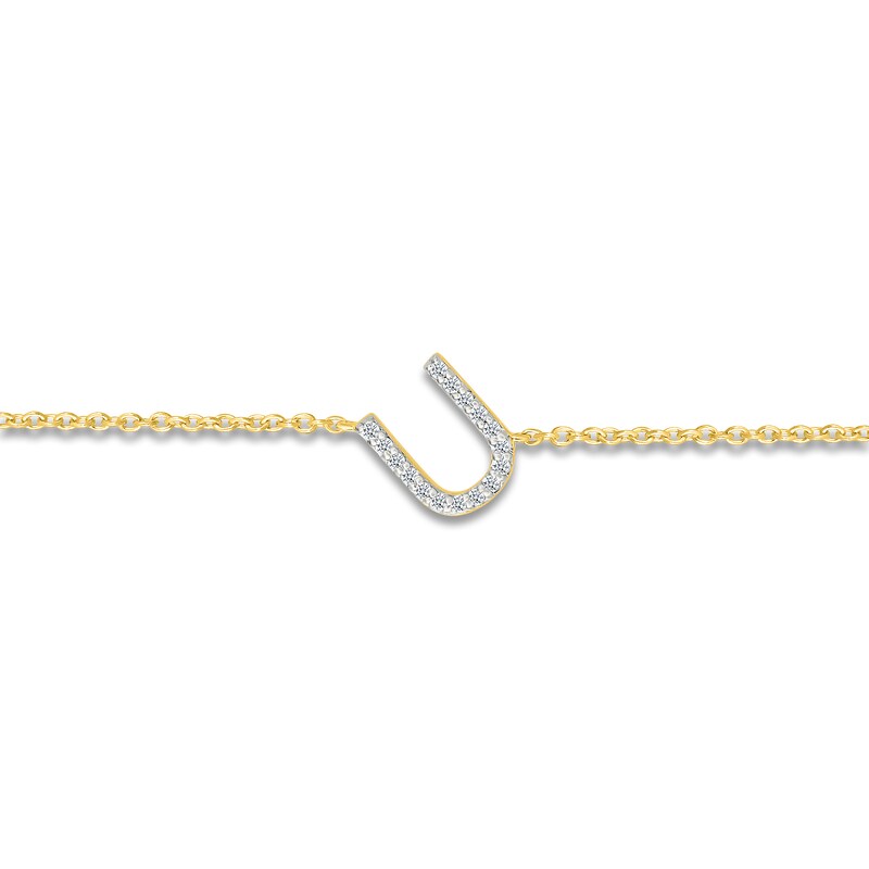 Main Image 2 of Diamond Initial U Bracelet 1/15 ct tw 10K Yellow Gold 7.5"