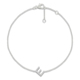 Diamond Initial E Bracelet 1/15 ct tw 10K White Gold 7.5"
