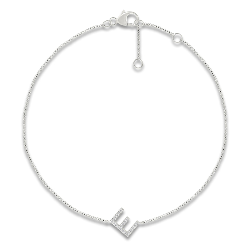Main Image 1 of Diamond Initial E Bracelet 1/15 ct tw 10K White Gold 7.5"