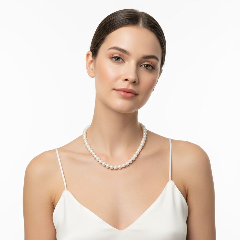 Main Image 3 of Akoya Cultured Pearl Necklace 14K White Gold 6.5-7mm 18"