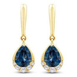 Montana Blue Pear-Shaped Natural Sapphire & Diamond Drop Earrings 1/15 ct tw 14K Yellow Gold