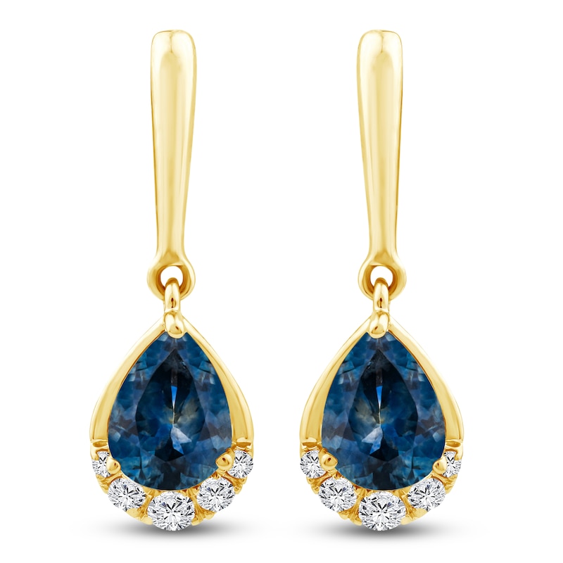 Main Image 1 of Montana Blue Pear-Shaped Natural Sapphire & Diamond Drop Earrings 1/15 ct tw 14K Yellow Gold