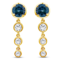 Montana Blue Round-Cut Natural Sapphire & Diamond Graduated Drop Earrings 1/4 ct tw 14K Yellow Gold