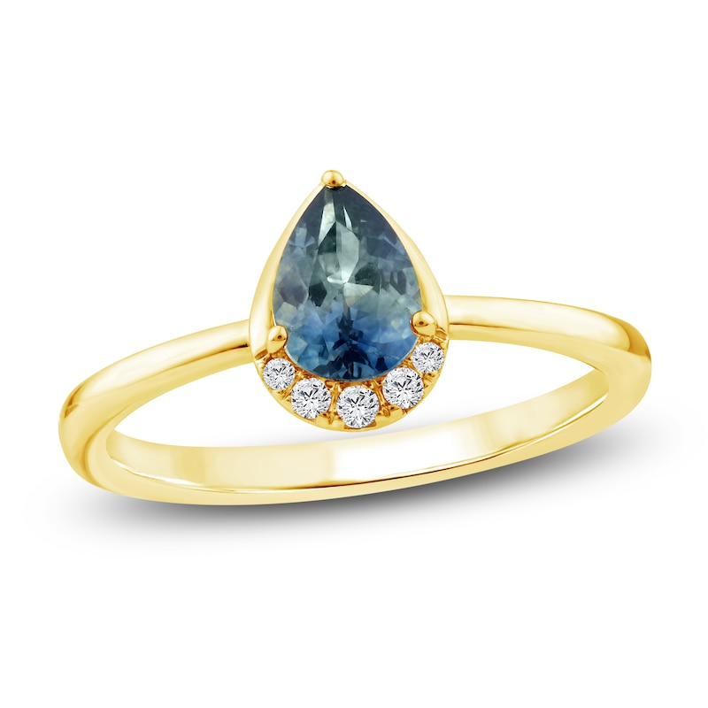 Main Image 1 of Montana Blue Pear-Shaped Natural Sapphire & Diamond Ring 1/20 ct tw 14K Yellow Gold