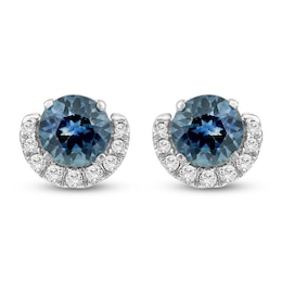 Montana Blue Round-Cut Natural Sapphire & Diamond Stud Earrings 1/15 ct tw 14K White Gold