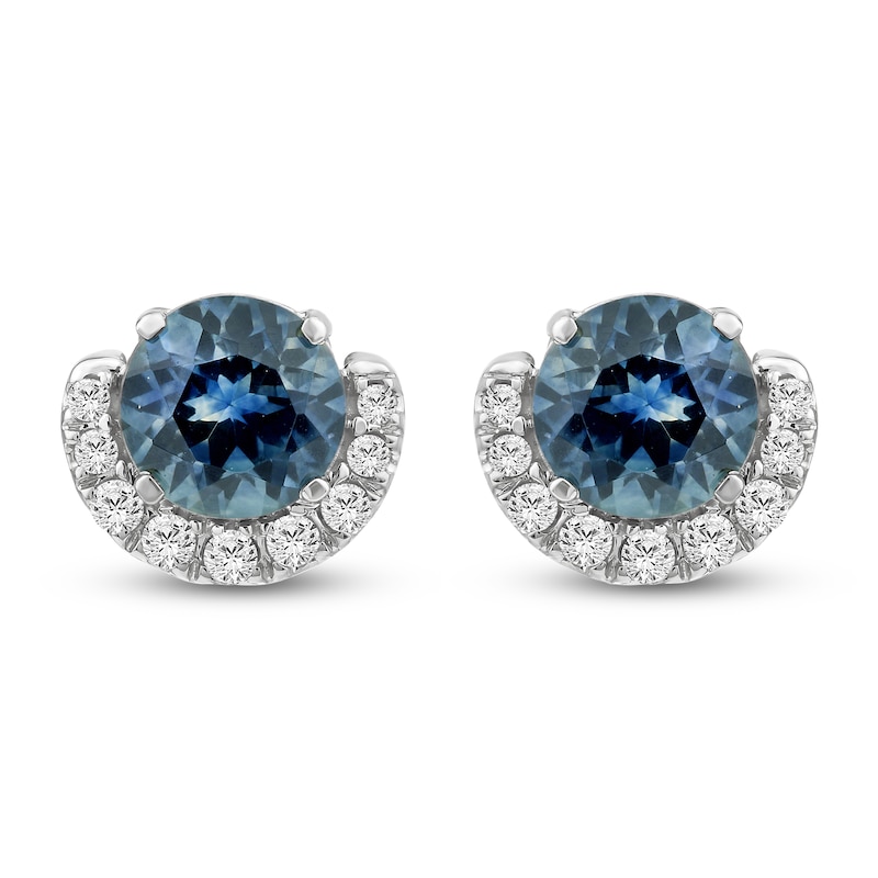 Main Image 1 of Montana Blue Round-Cut Natural Sapphire & Diamond Stud Earrings 1/15 ct tw 14K White Gold