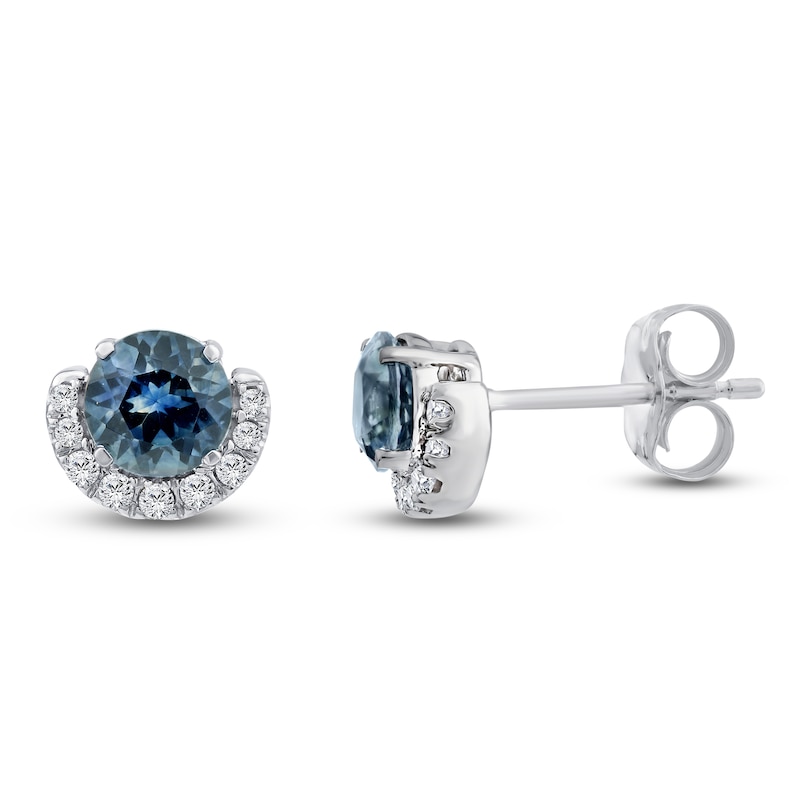 Main Image 2 of Montana Blue Round-Cut Natural Sapphire & Diamond Stud Earrings 1/15 ct tw 14K White Gold