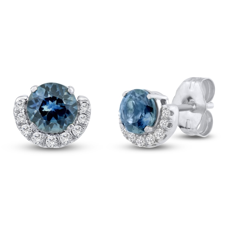 Main Image 3 of Montana Blue Round-Cut Natural Sapphire & Diamond Stud Earrings 1/15 ct tw 14K White Gold