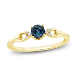 Montana Blue Round-Cut Natural Sapphire & Diamond Accent Ring 14K Yellow Gold