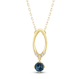 Montana Blue Round-Cut Natural Sapphire & Diamond Accent Oval Drop Necklace ct tw 14K Yellow Gold 18"