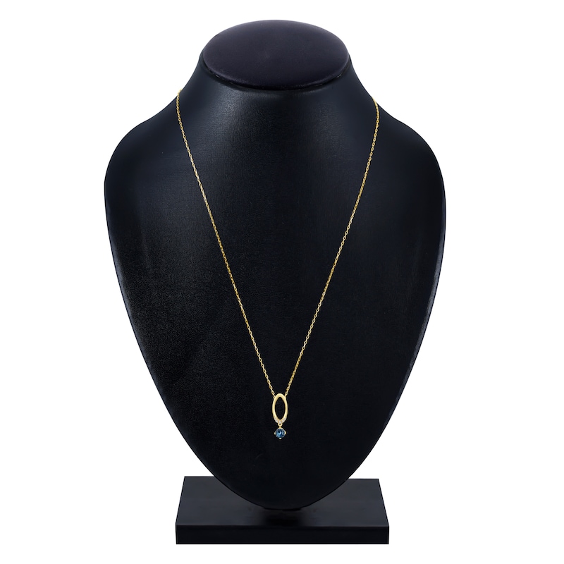 Main Image 4 of Montana Blue Round-Cut Natural Sapphire & Diamond Accent Oval Drop Necklace ct tw 14K Yellow Gold 18"