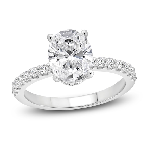 Lab-Grown Diamond Engagement Ring 3-1/2 ct tw Oval/Round 14K White Gold