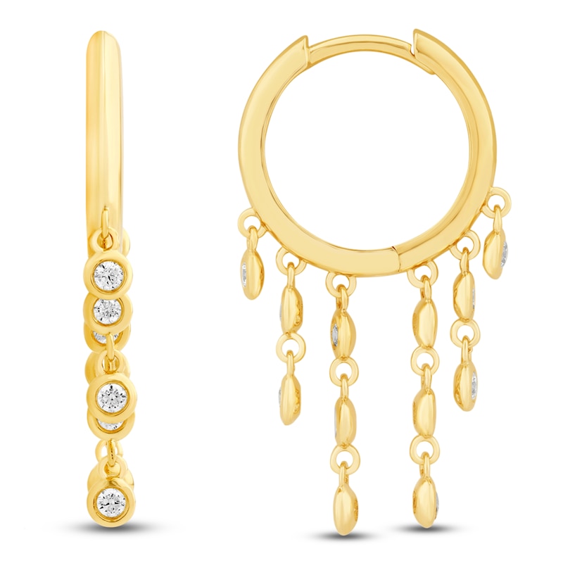 Main Image 1 of Jared Signature Bezel-Set Diamond Dangle Hoop Earrings 1/2 ct tw 14K Yellow Gold