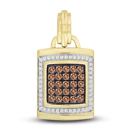 The New Fashioned Men's Brown & White Diamond Charm 1/2 ct tw Round 10K Yellow Gold