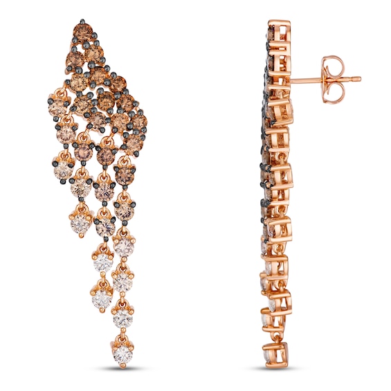 Le Vian Chocolate Ombré Diamond Cascading Chandelier Earrings 3-7/8 ct tw 14K Strawberry Gold