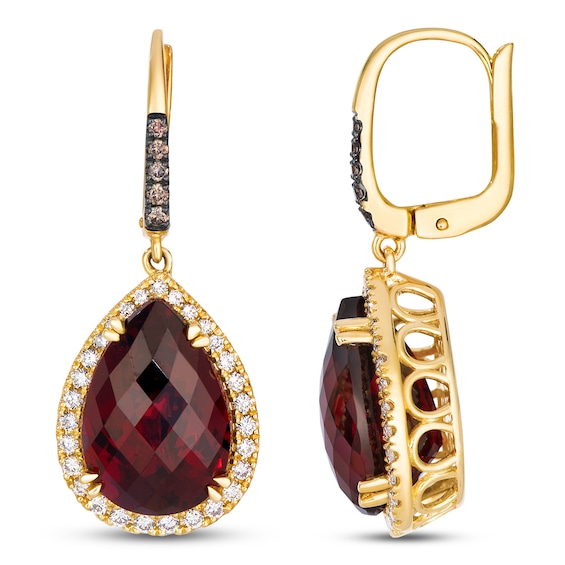 Le Vian Pear-Shaped Natural Garnet Dangle Earrings 5/8 ct tw Diamonds 14K Honey Gold