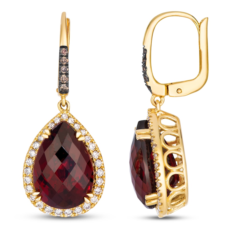 Main Image 1 of Le Vian Pear-Shaped Natural Garnet Dangle Earrings 5/8 ct tw Diamonds 14K Honey Gold