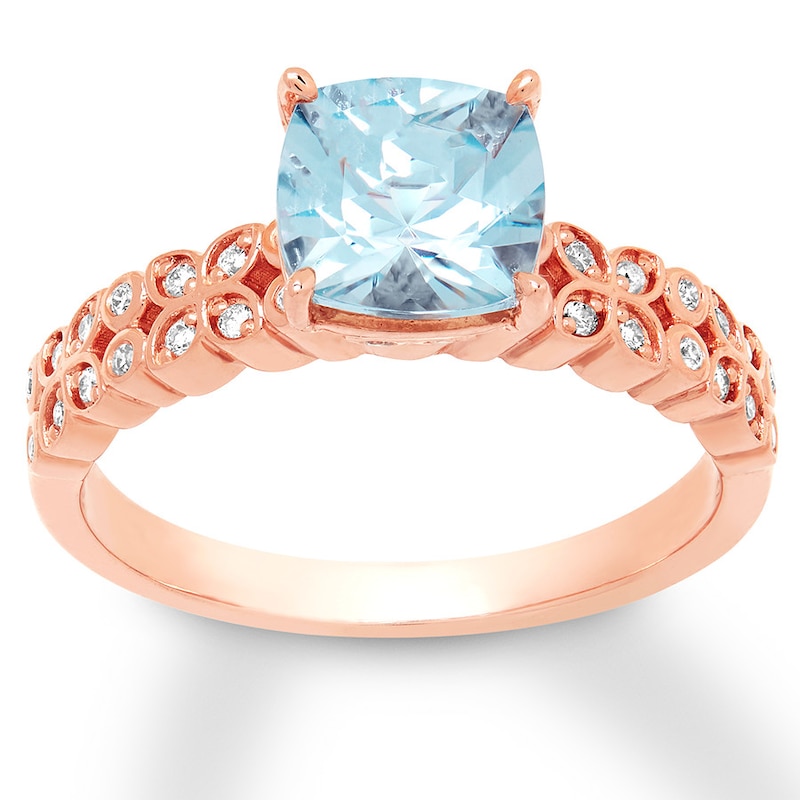 Aquamarine Engagement Ring 1/8 ct w Diamonds 14K Rose Gold