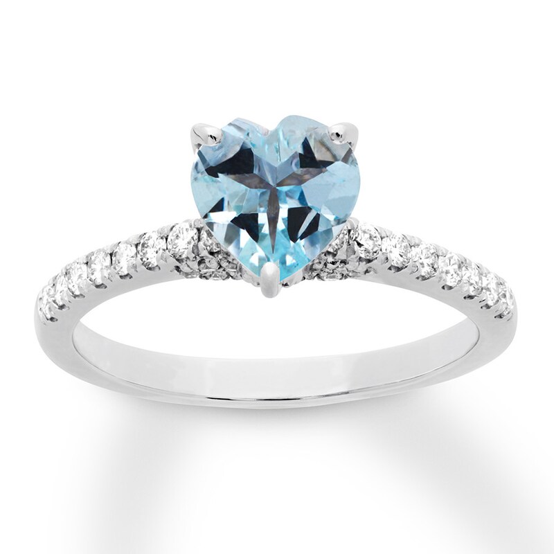Aquamarine Engagement Ring 3/8 ct tw Diamonds 14K White Gold