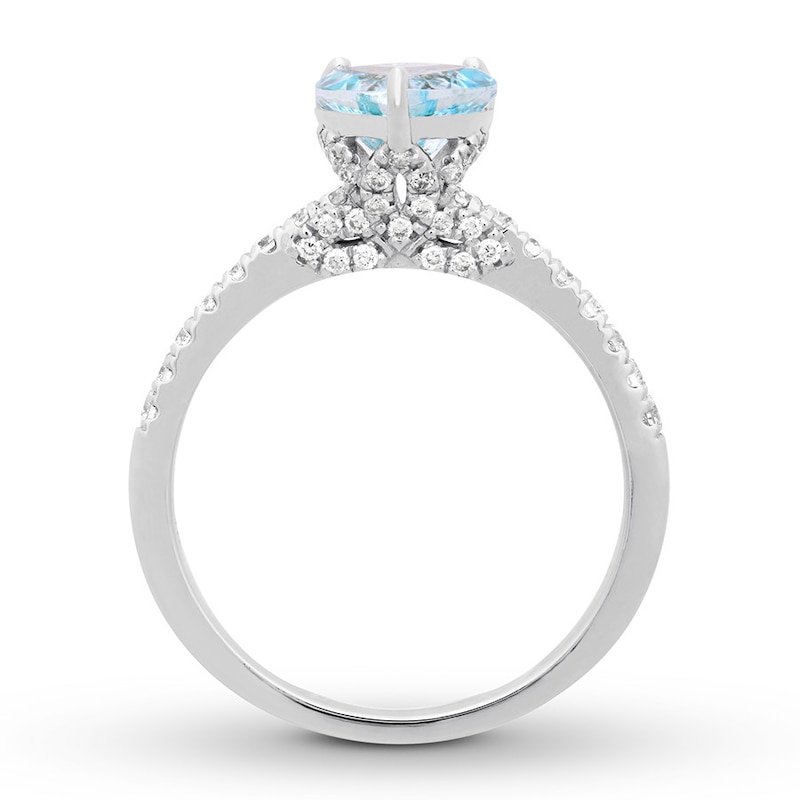 Aquamarine Engagement Ring 3/8 ct tw Diamonds 14K White Gold