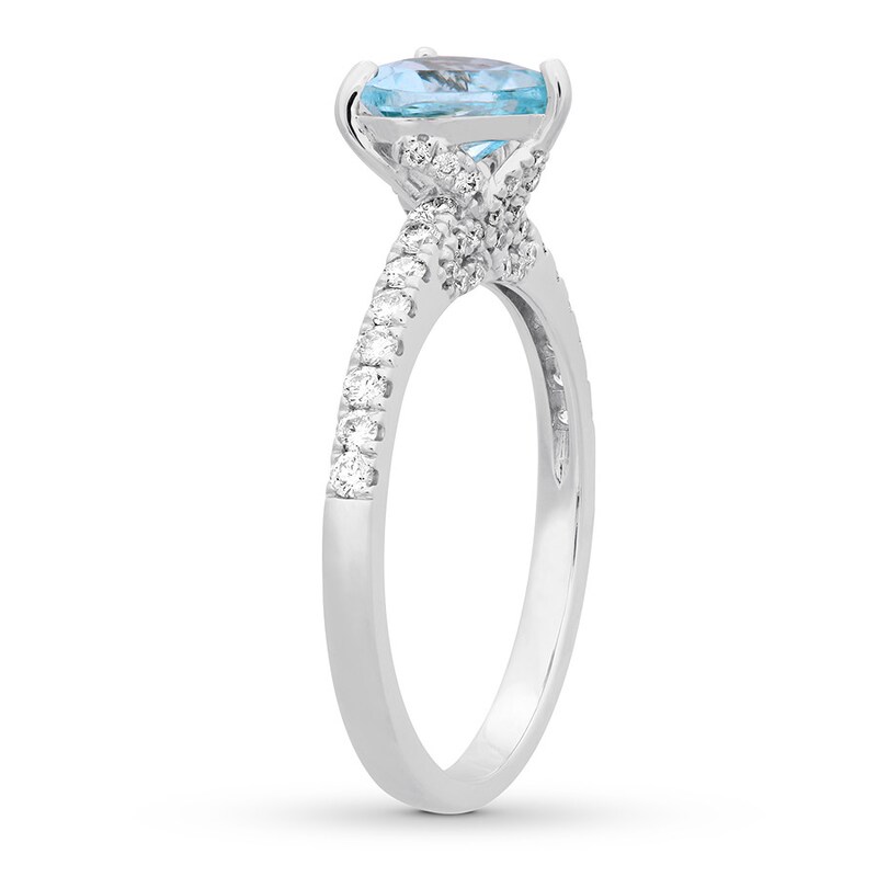 Aquamarine Engagement Ring 3/8 ct tw Diamonds 14K White Gold