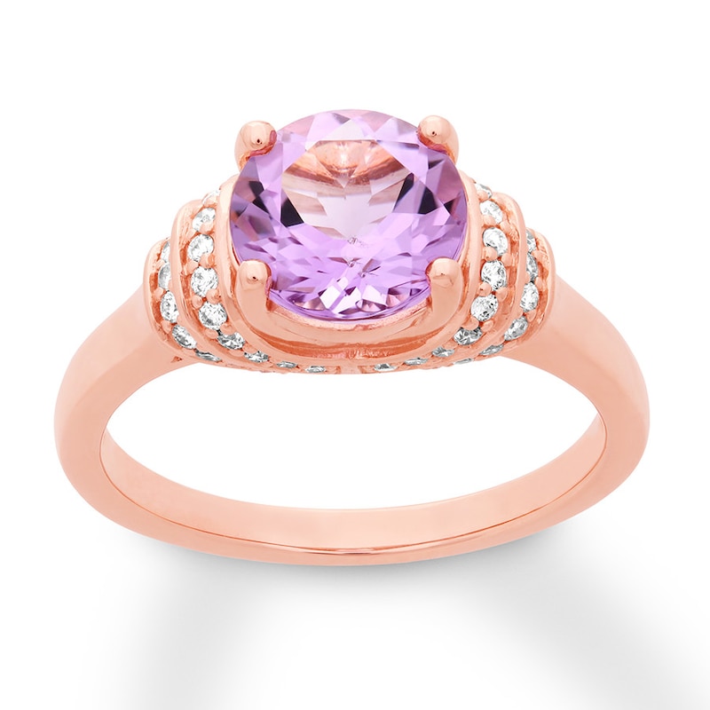 Amethyst Engagement Ring 1/5 ct tw Diamonds 14K Rose Gold