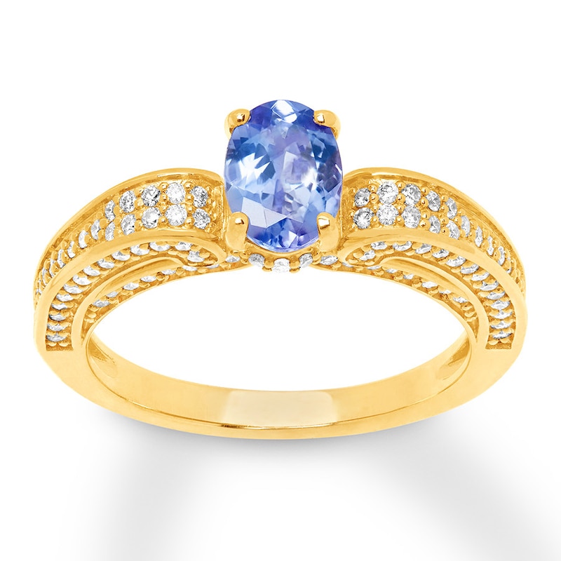 Tanzanite Engagement Ring 1/2 ct tw Diamonds 14K Yellow Gold with 360