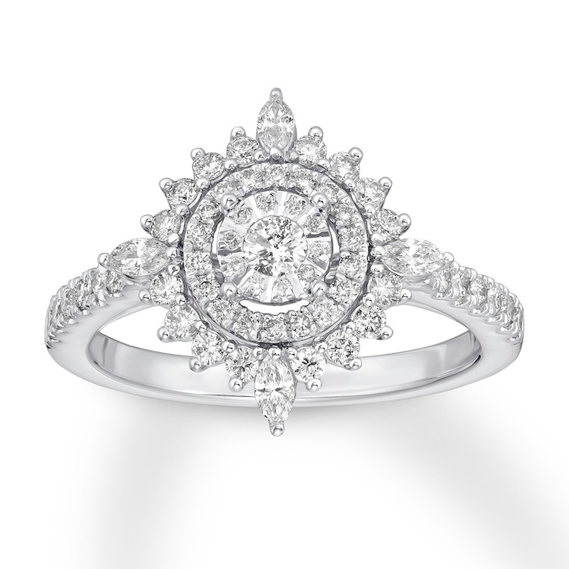 Diamond Engagement Ring 5/8 ct tw Round/Marquise 14K White Gold