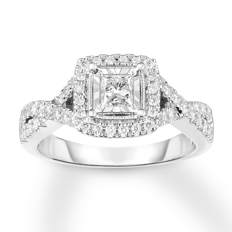 Diamond Engagement Ring 3/4 ct tw Princess-cut 14K White Gold