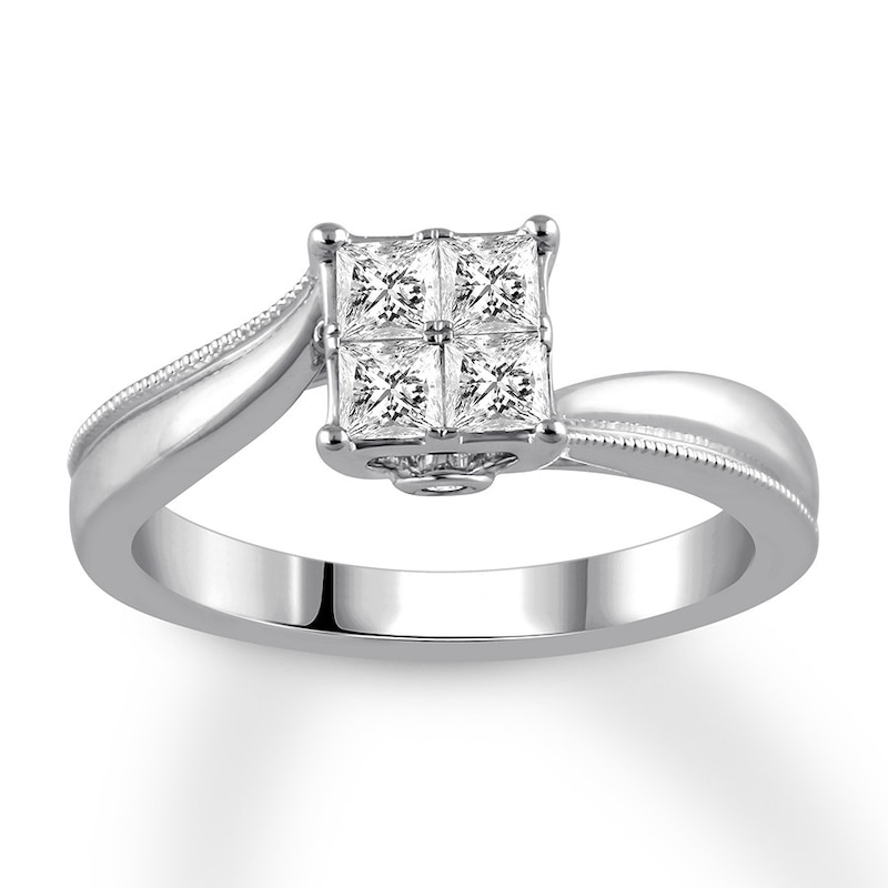 Diamond Engagement Ring 1/2 ct tw Princess-cut 14K White Gold with 360